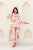 Off White Floral Printed Night Wear Co-ord set
