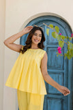 Pure Cotton Yellow Pleated Sleeveless Co-ord Set GulaboSitabo