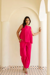 Pure Cotton Pink Pleated Sleeveless Co-ord Set GulaboSitabo