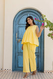 Pure Cotton Yellow Pleated Sleeveless Co-ord Set
