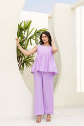 Pure Cotton Lavender Pleated Sleeveless Co-ord Set GulaboSitabo