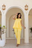 Pure Cotton Yellow Pleated Sleeveless Co-ord Set