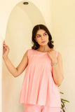 Pure Cotton Baby Pink Pleated Sleeveless Co-ord Set GulaboSitabo