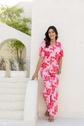 Pink Petal Pop Printed Night Wear Co-ord set