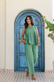 Pure Cotton Green Pleated Sleeveless Co-ord Set
