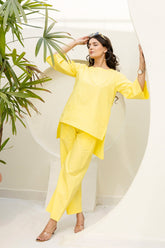 Pure Cotton Yellow Boat Neck Co-ord Set GulaboSitabo