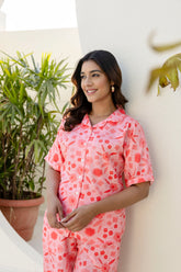 Peach Abstract Floral Printed Co-ord set