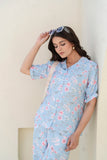 Light Blue Floral Printed Night Wear Co-ord set