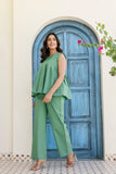 Pure Cotton Green Pleated Sleeveless Co-ord Set