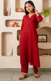 Maroon Notched Neck with Button Loops Straight Kurta