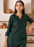 Green Notched Neck with Button Loops Straight Kurta