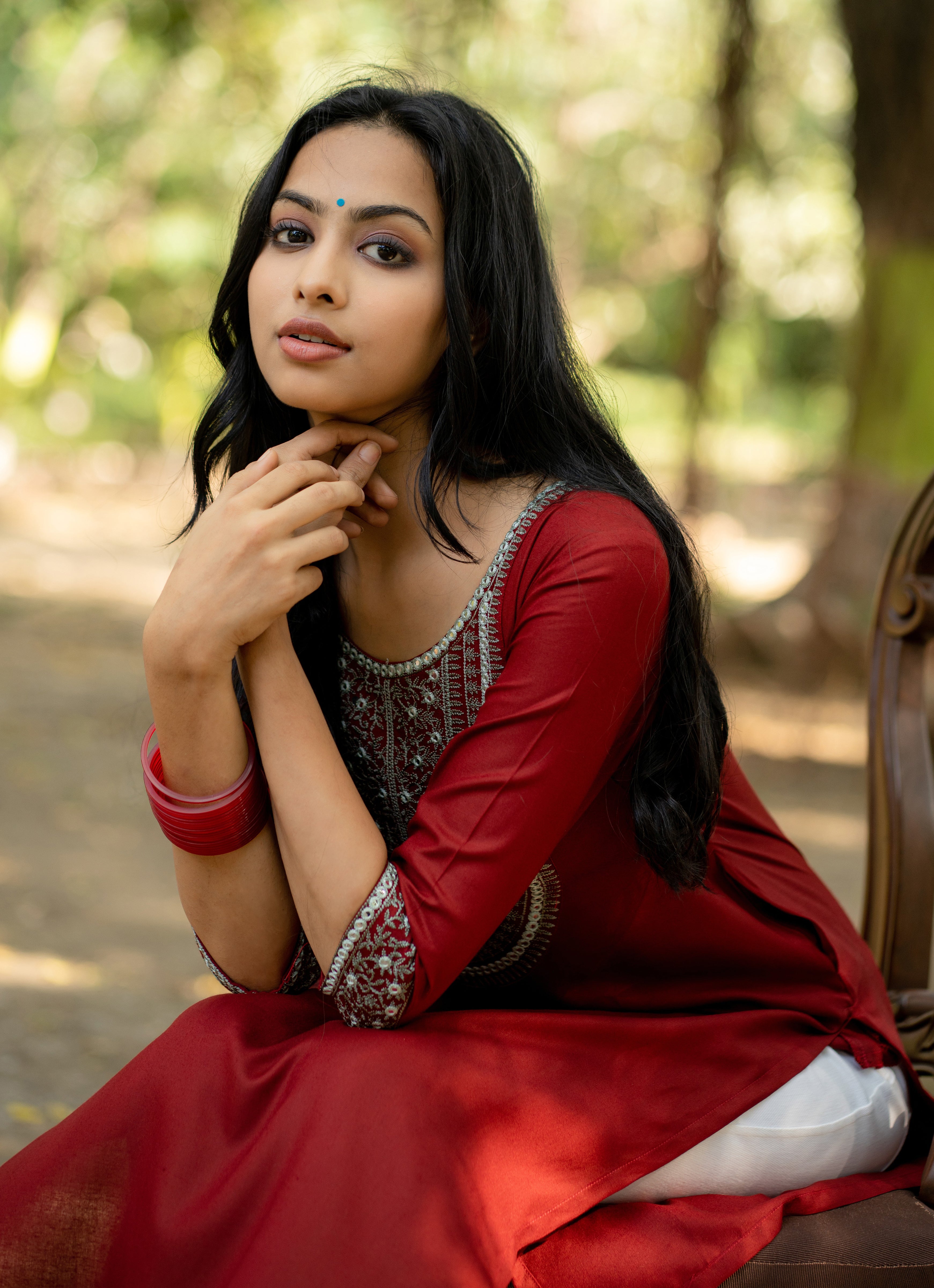 Maroon Straight Kurta with Mirror and Thread Embroidered Neckline and Sleeve