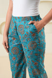 Cyan Block Printed Pure Cotton Pant