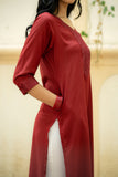 Maroon Straight Kurta with Tone Embroidered Neckline and Sleeve