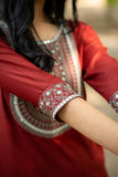 Maroon Straight Kurta with Mirror and Thread Embroidered Neckline and Sleeve