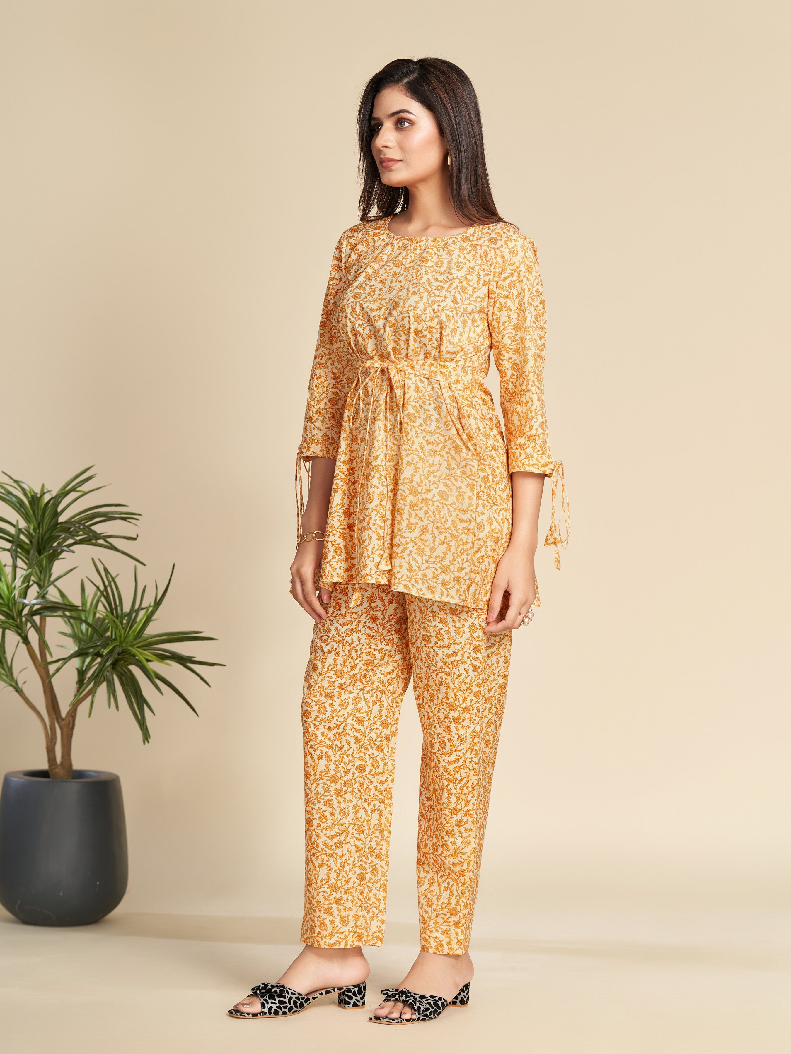 Yellow Floral Printed Pure Cotton Co-ord Set