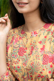 Pleats and Prints- Yellow Pure Cotton Buttoned down Co-ord Set