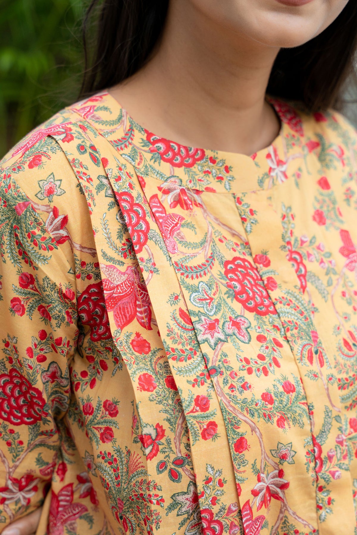 Pleats and Prints- Yellow Pure Cotton Buttoned down Top