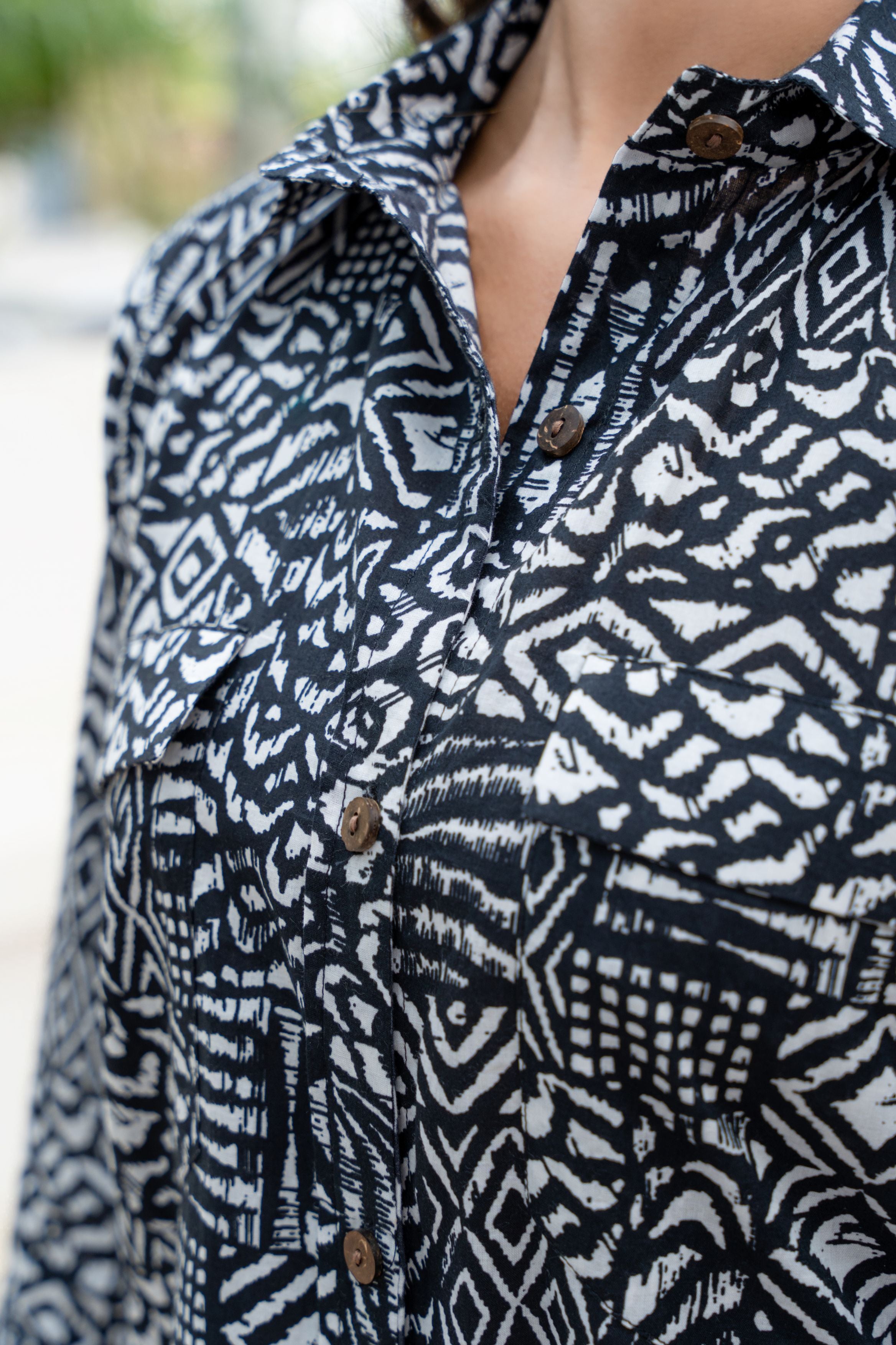 Black Abstract Printed with Flap Pockets Pure Cotton Shirt