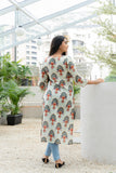 Off White Printed Floral Buti Notched Neck Kurti