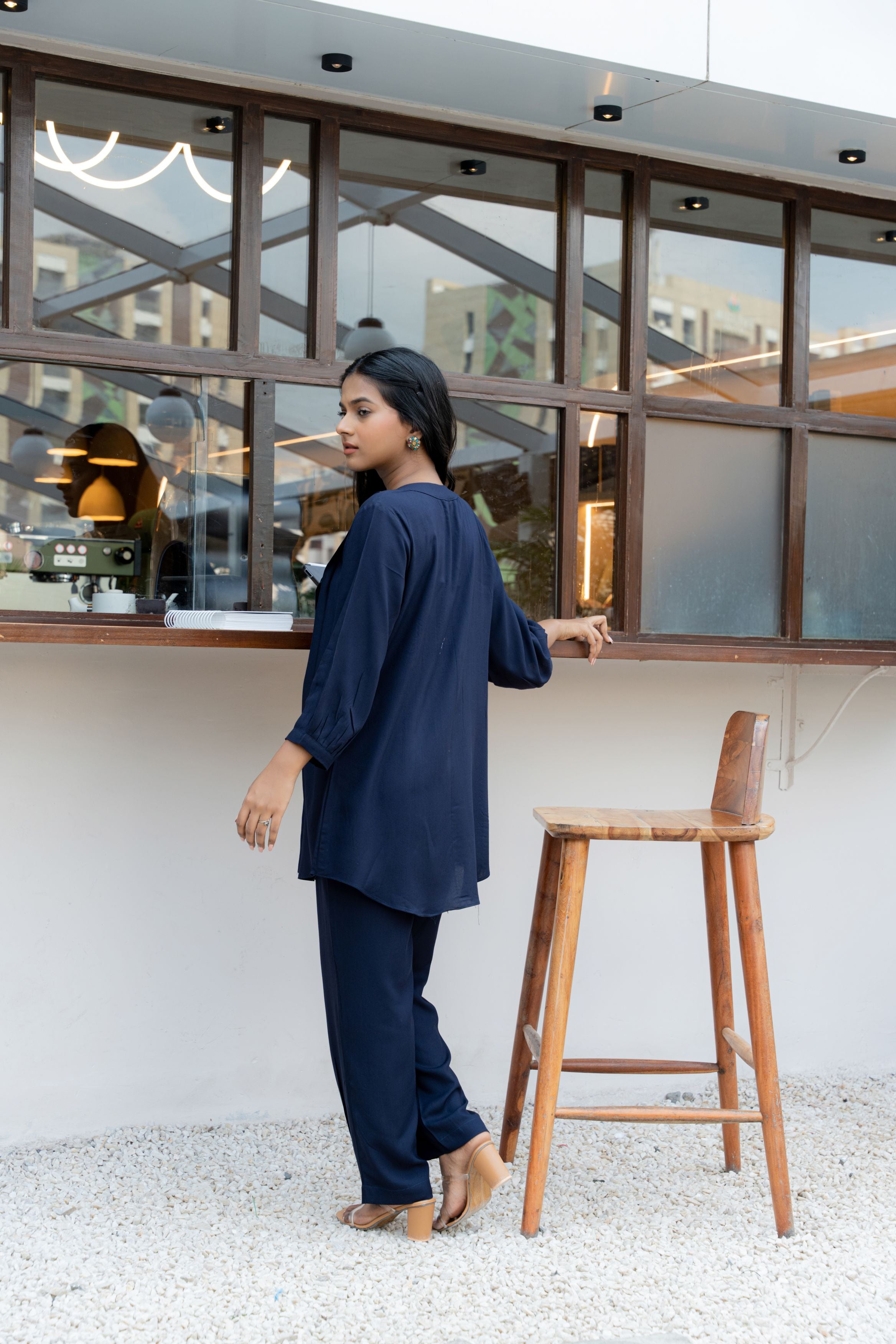 Navy Blue Front Pleated flared Co-ord Set