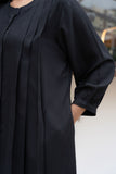 Black Pleated Band Collar Flared Fit Shirt