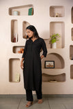 Black Notched Neck with Button loops highlights Straight Fit Kurta Set