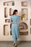 Light Blue Notched Neck with button loops Straight Kurta