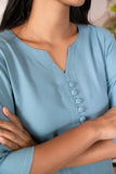 Light Blue Notched Neck with button loops Straight Kurta