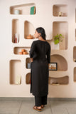 Black Notched Neck with Button loops highlights Straight Fit Kurta