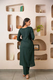 Green Notched Neck with Button Loops Straight Kurta