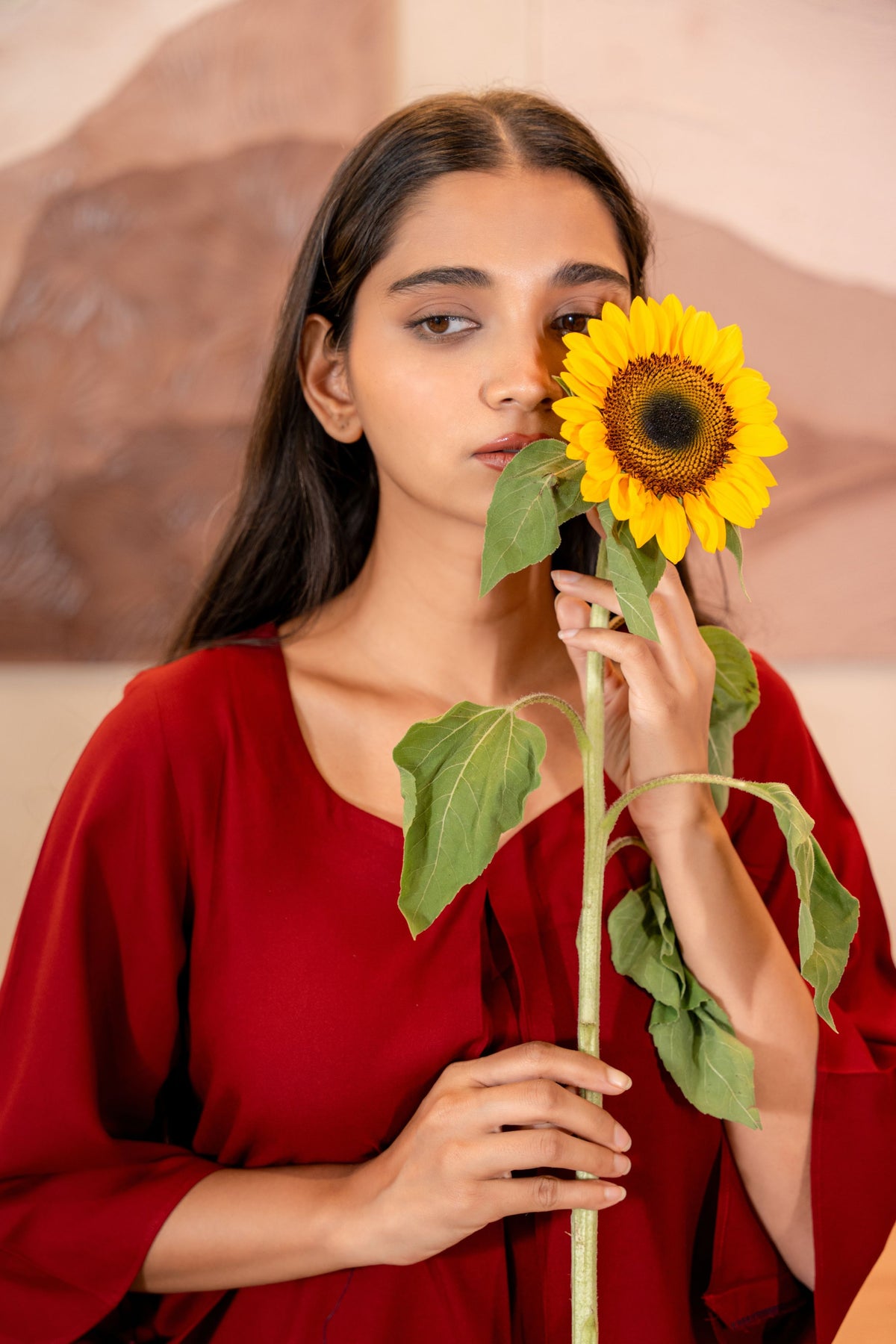 Maroon Sweetheart Neck with flared Sleeve Top