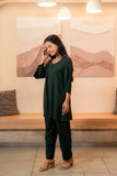 Green Sweetheart Neck with Flared Sleeve Co-Ord Set