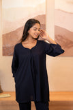 Navy Blue Sweetheart Neck with flared Sleeve Top