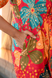 Pink Bold Floral Printed Buttoned Down Pure Cotton Top