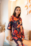 Half Buttoned Bold Floral Flared Printed Pure Cotton Top