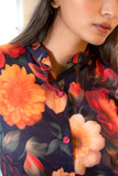 Half Buttoned Bold Floral Flared Printed Pure Cotton Top