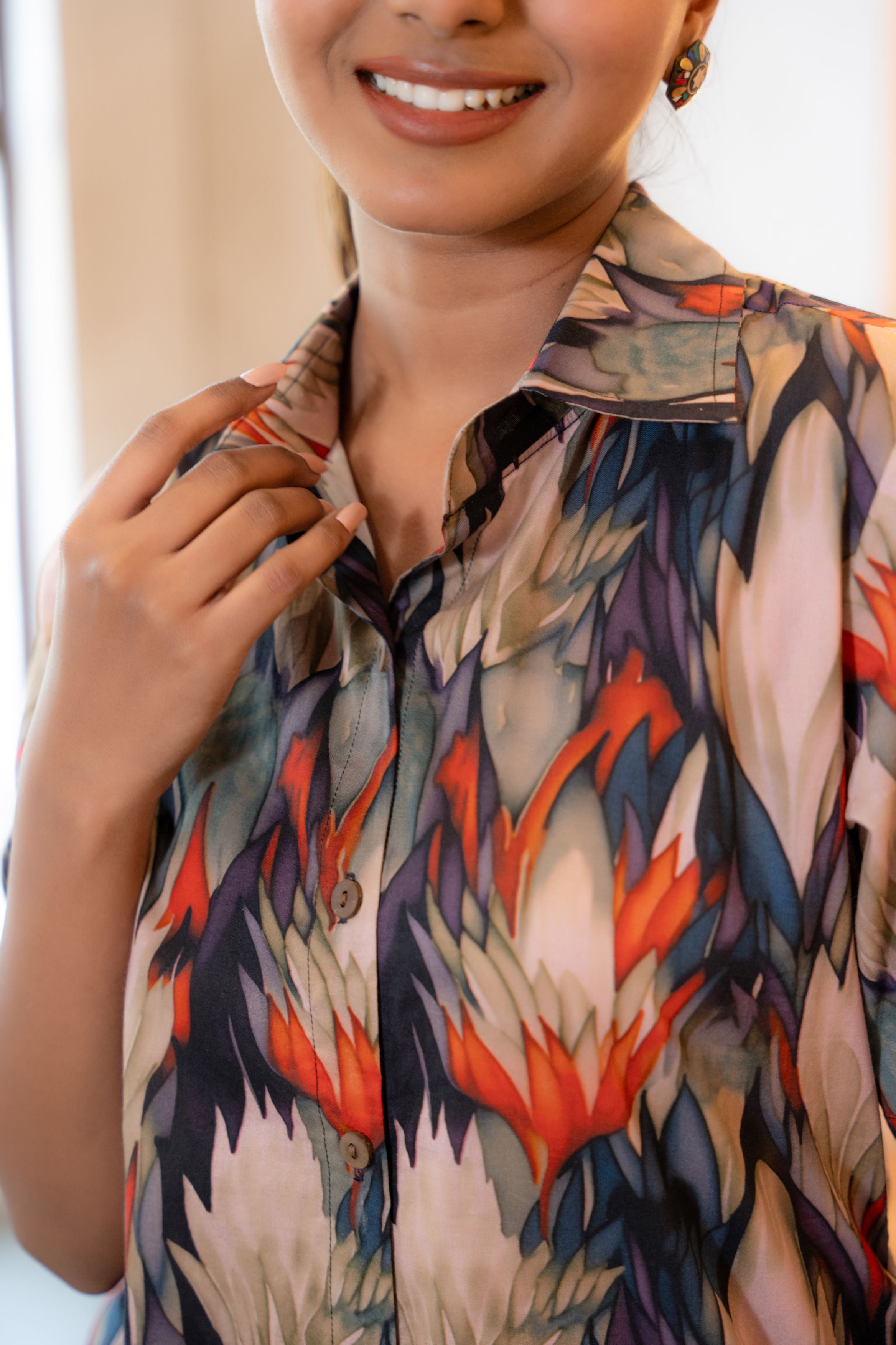 Buttoned-down Printed Pure Cotton Shirt