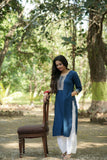 Sapphire Straight Fit Kurti with Thread Embroidered Neckline and Sleeves