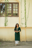 Green Straight Kurti with Thread Embroidered Neckline And Sleeve