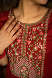 Maroon Sequin Embroidered Neckline and Sleeve Straight Kurti