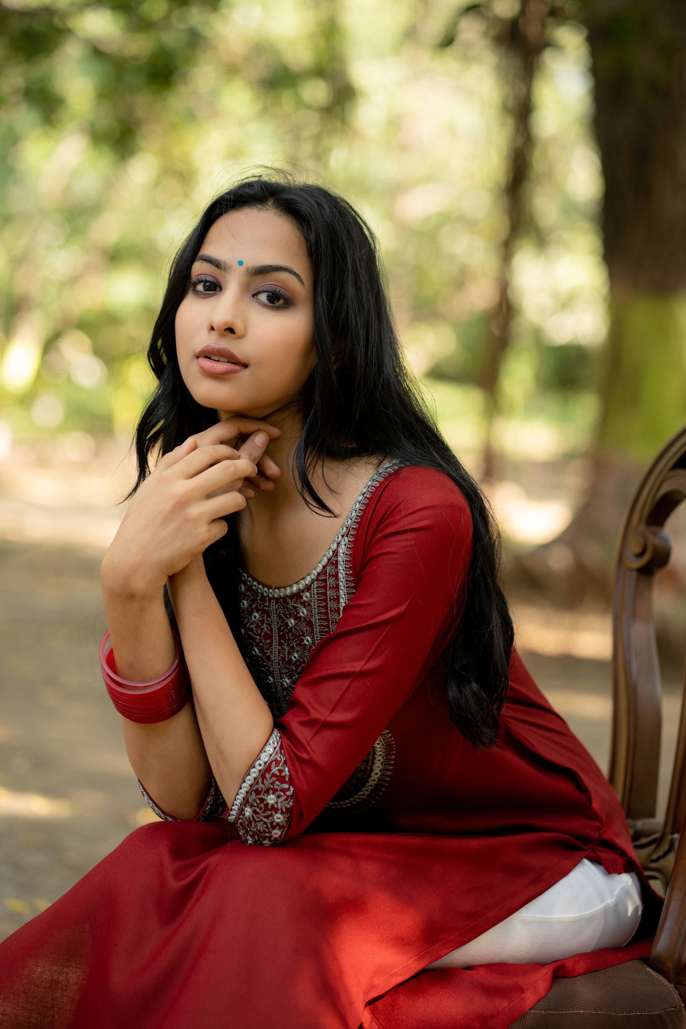 Maroon Straight Kurta with Mirror and Thread Embroidered Neckline and Sleeve