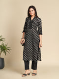 Black Printed Pure Cotton Kurta Set