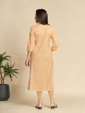 Yellow Printed Pure Cotton Kurti