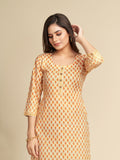 Yellow Printed Pure Cotton Kurti