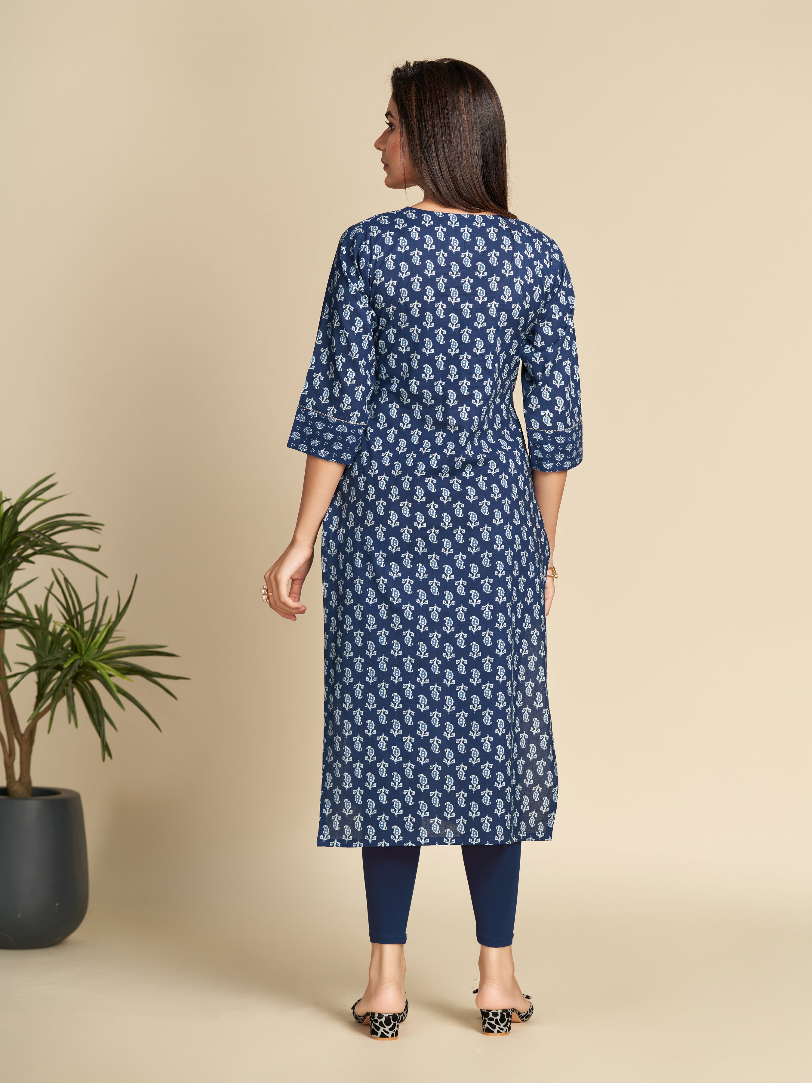 Indigo Block Printed Pure Cotton Straight Kurta