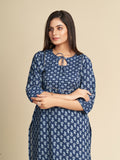 Indigo Block Printed Pure Cotton Straight Kurta