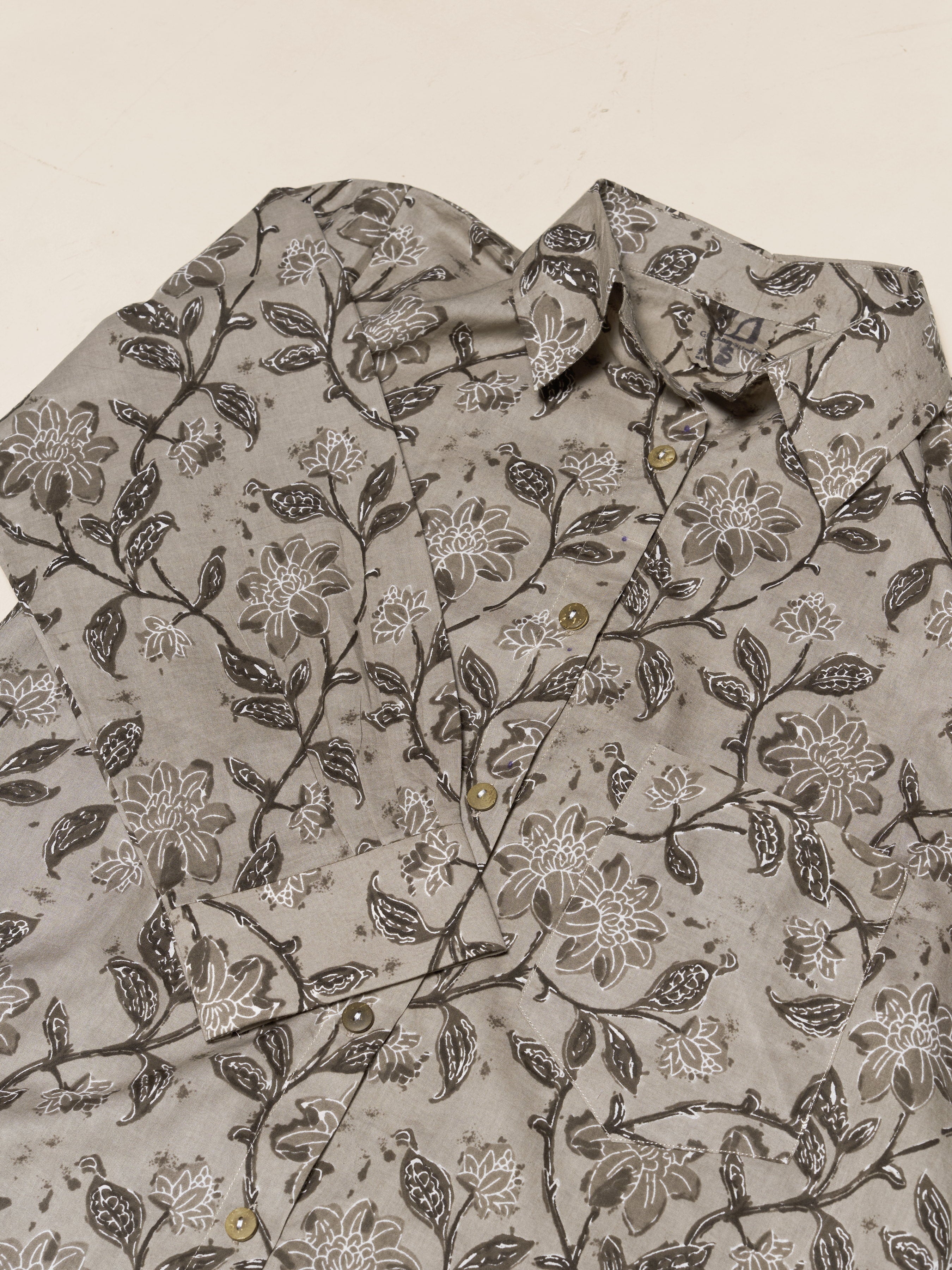 Grey All Over Floral Printed Pure Cotton Shirt