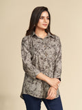 Grey All Over Floral Printed Pure Cotton Shirt