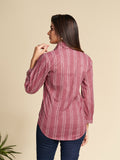 Maroon Stripe Pattern Pure Cotton Shirt